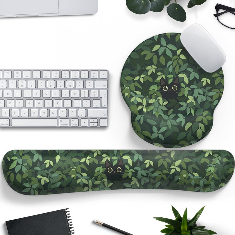 Mechanical Cattle Cute Ergonomic Green Mouse Pad Cat Wrist Support,[ 20% Larger] Wrist Rest Gel Anime Kawaii 3D Green Office Plants Mouse Pads, Keyboards Silicon Wrist Pad,Pain Relief,Game Work Study Home Office. - Image 1